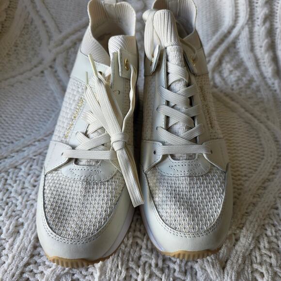 NEW Michael‎ Kors Women Georgie Knit Trainer Lace Up Sneakers Size 6M White Gold - Picture 7 of 10